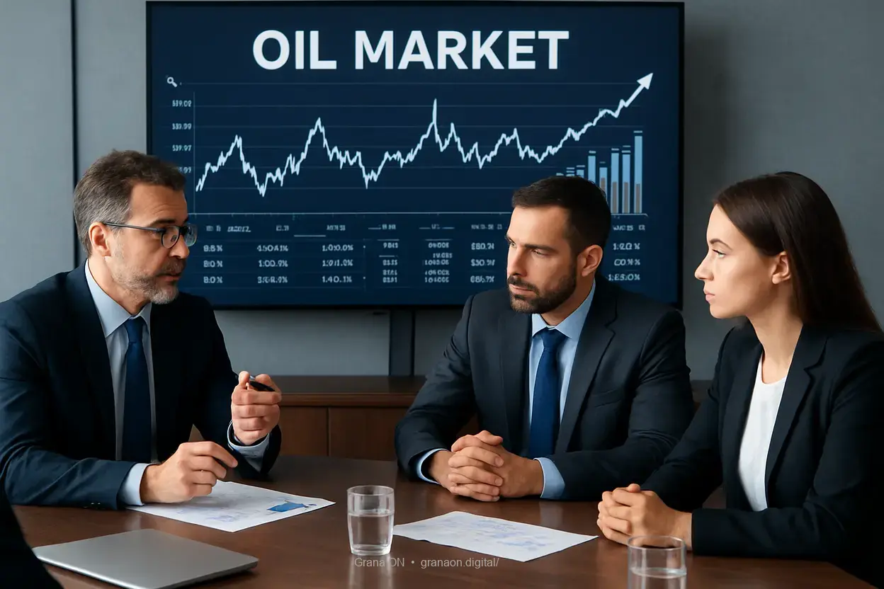 Reunião de investidores sobre o mercado de petróleo.
